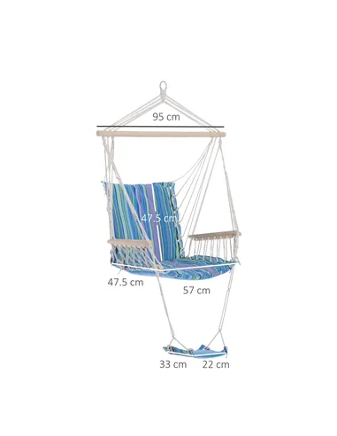 Outsunny Hanging Rope Chair with Soft Padded Seat & Backrest, Portable Garden Hammoc Chair with Wooden Support Bar, Armrests, Co