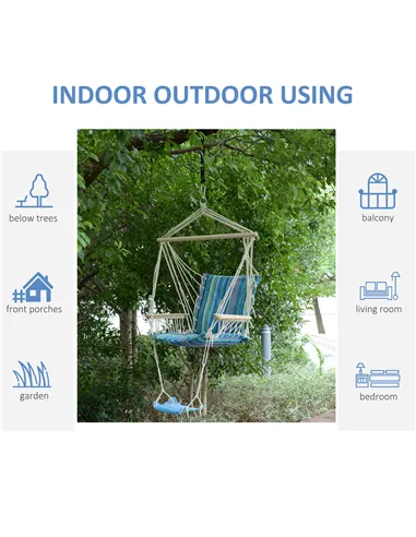Outsunny Hanging Rope Chair with Soft Padded Seat & Backrest, Portable Garden Hammoc Chair with Wooden Support Bar, Armrests, Co
