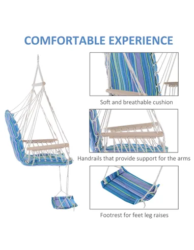 Outsunny Hanging Rope Chair with Soft Padded Seat & Backrest, Portable Garden Hammoc Chair with Wooden Support Bar, Armrests, Co