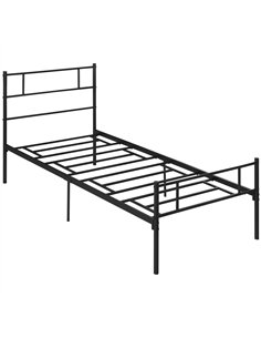 HOMCOM Single Metal Bed Frame Solid Bedstead Base with Headboard and Footboard, Metal Slat Support and Underbed Storage Space, B