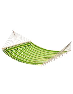 Outsunny Double Cotton Hammock Camping Swing Outdoor Garden Beach Stripe Hanging Bed with Pillow, 188 x 140 cm, 180 KG Capacity,