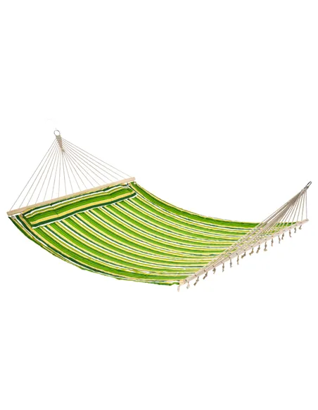 Outsunny Double Cotton Hammock Camping Swing Outdoor Garden Beach Stripe Hanging Bed with Pillow, 188 x 140 cm, 180 KG Capacity,