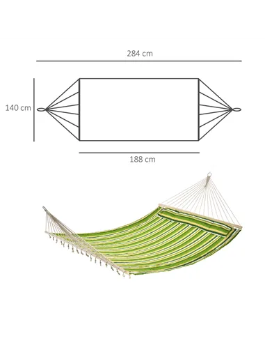 Outsunny Double Cotton Hammock Camping Swing Outdoor Garden Beach Stripe Hanging Bed with Pillow, 188 x 140 cm, 180 KG Capacity,