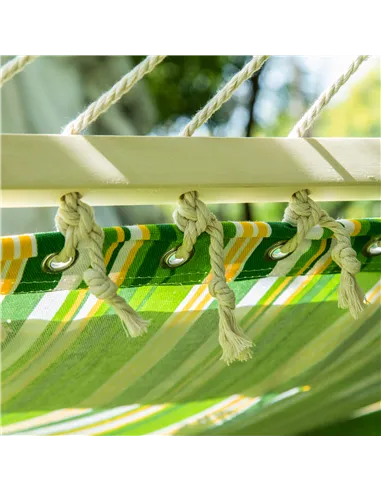 Outsunny Double Cotton Hammock Camping Swing Outdoor Garden Beach Stripe Hanging Bed with Pillow, 188 x 140 cm, 180 KG Capacity,