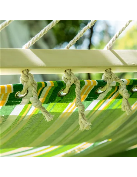 Outsunny Double Cotton Hammock Camping Swing Outdoor Garden Beach Stripe Hanging Bed with Pillow, 188 x 140 cm, 180 KG Capacity,