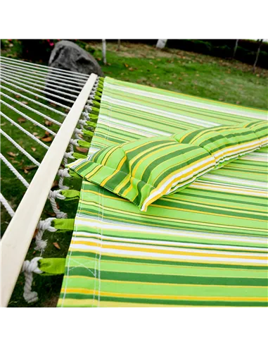 Outsunny Double Cotton Hammock Camping Swing Outdoor Garden Beach Stripe Hanging Bed with Pillow, 188 x 140 cm, 180 KG Capacity,