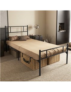 HOMCOM Single Metal Bed Frame Solid Bedstead Base with Headboard and Footboard, Metal Slat Support and Underbed Storage Space, B 2