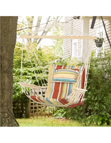 Outsunny Hanging Hammock Chair Swing Chair Thick Rope Frame Safe Wide Seat Indoor Outdoor Home, Patio, Yard, Garde Spot Stylish 