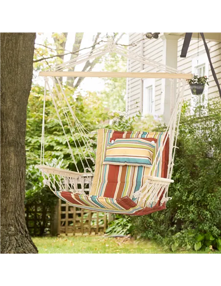 Outsunny Hanging Hammock Chair Swing Chair Thick Rope Frame Safe Wide Seat Indoor Outdoor Home, Patio, Yard, Garde Spot Stylish 
