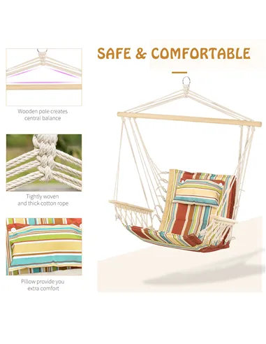 Outsunny Hanging Hammock Chair Swing Chair Thick Rope Frame Safe Wide Seat Indoor Outdoor Home, Patio, Yard, Garde Spot Stylish 