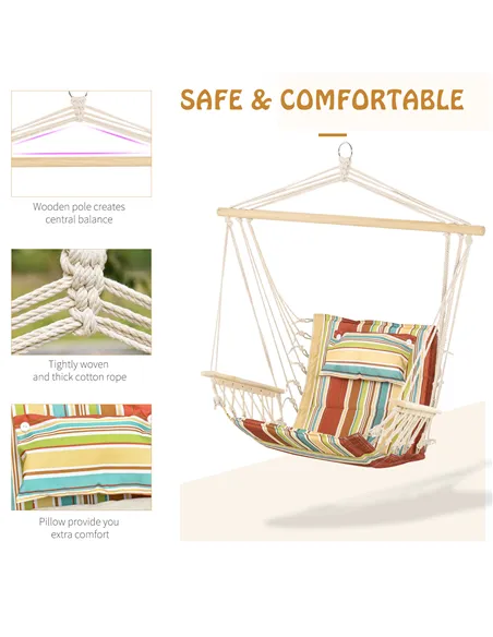 Outsunny Hanging Hammock Chair Swing Chair Thick Rope Frame Safe Wide Seat Indoor Outdoor Home, Patio, Yard, Garde Spot Stylish 