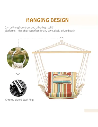 Outsunny Hanging Hammock Chair Swing Chair Thick Rope Frame Safe Wide Seat Indoor Outdoor Home, Patio, Yard, Garde Spot Stylish 