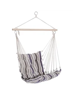 Outsunny Outdoor Hanging Rope Chair with Soft Padded Seat & Backrest, Garden Hammock Chair with Wooden Support Bar Cotton Cloth,