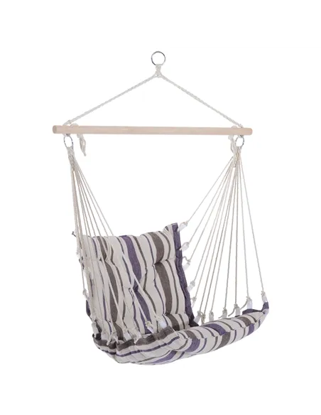 Outsunny Outdoor Hanging Rope Chair with Soft Padded Seat & Backrest, Garden Hammock Chair with Wooden Support Bar Cotton Cloth,
