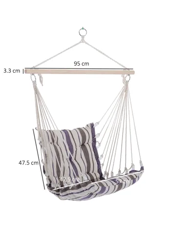 Outsunny Outdoor Hanging Rope Chair with Soft Padded Seat & Backrest, Garden Hammock Chair with Wooden Support Bar Cotton Cloth,