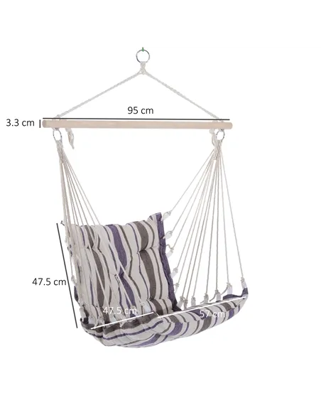 Outsunny Outdoor Hanging Rope Chair with Soft Padded Seat & Backrest, Garden Hammock Chair with Wooden Support Bar Cotton Cloth,