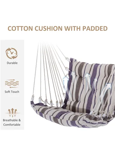 Outsunny Outdoor Hanging Rope Chair with Soft Padded Seat & Backrest, Garden Hammock Chair with Wooden Support Bar Cotton Cloth,