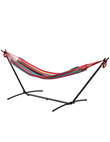 Outsunny 298 x 117cm Hammock with Stand Camping Hammock with Portable Carrying Bag, Adjustable Height, 120kg Load Capacity, Red 