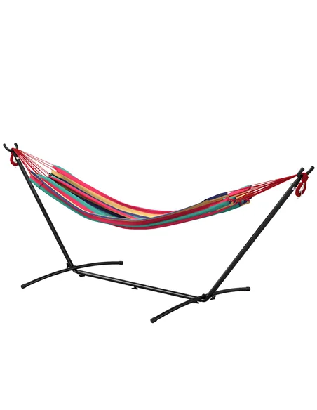 Outsunny 298 x 117cm Hammock with Stand Camping Hammock with Portable Carrying Bag, Adjustable Height, 120kg Load Capacity, Red 