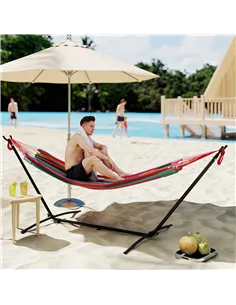 Outsunny 298 x 117cm Hammock with Stand Camping Hammock with Portable Carrying Bag, Adjustable Height, 120kg Load Capacity, Red  2