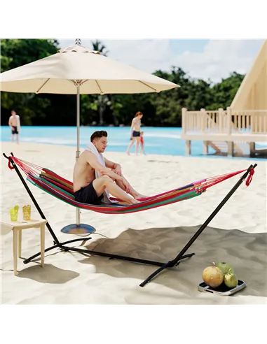 Outsunny 298 x 117cm Hammock with Stand Camping Hammock with Portable Carrying Bag, Adjustable Height, 120kg Load Capacity, Red 