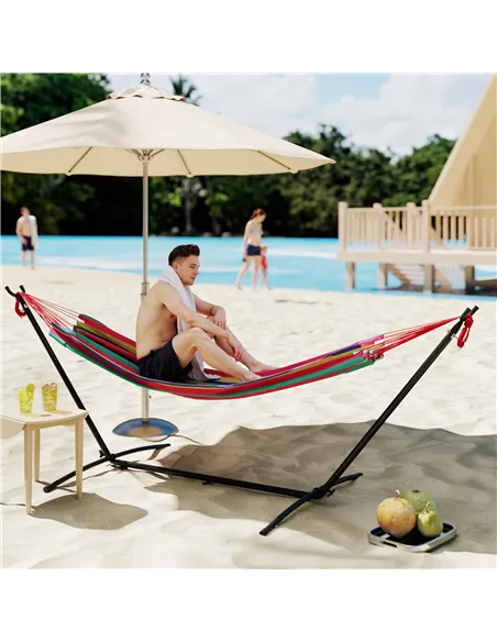 Outsunny 298 x 117cm Hammock with Stand Camping Hammock with Portable Carrying Bag, Adjustable Height, 120kg Load Capacity, Red 