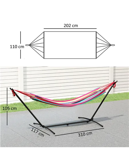 Outsunny 298 x 117cm Hammock with Stand Camping Hammock with Portable Carrying Bag, Adjustable Height, 120kg Load Capacity, Red 