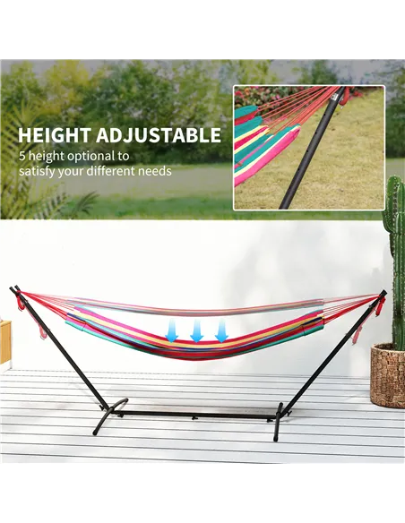 Outsunny 298 x 117cm Hammock with Stand Camping Hammock with Portable Carrying Bag, Adjustable Height, 120kg Load Capacity, Red 