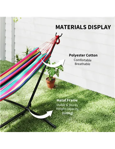 Outsunny 298 x 117cm Hammock with Stand Camping Hammock with Portable Carrying Bag, Adjustable Height, 120kg Load Capacity, Red 