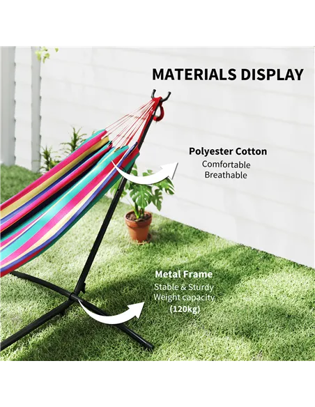 Outsunny 298 x 117cm Hammock with Stand Camping Hammock with Portable Carrying Bag, Adjustable Height, 120kg Load Capacity, Red 