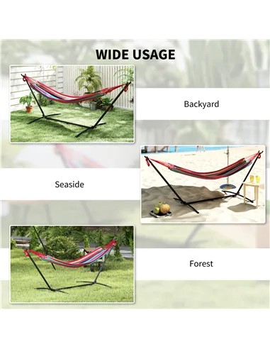 Outsunny 298 x 117cm Hammock with Stand Camping Hammock with Portable Carrying Bag, Adjustable Height, 120kg Load Capacity, Red 