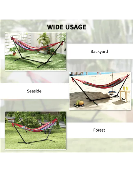 Outsunny 298 x 117cm Hammock with Stand Camping Hammock with Portable Carrying Bag, Adjustable Height, 120kg Load Capacity, Red 