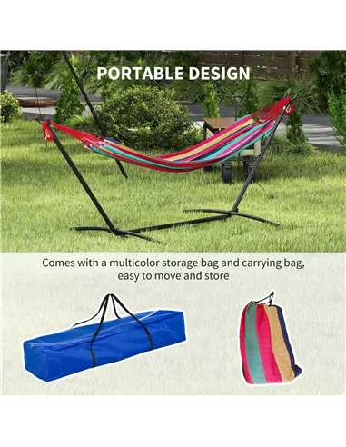 Outsunny 298 x 117cm Hammock with Stand Camping Hammock with Portable Carrying Bag, Adjustable Height, 120kg Load Capacity, Red 