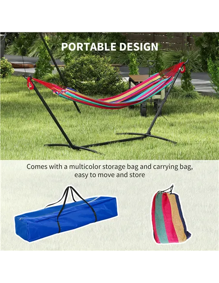 Outsunny 298 x 117cm Hammock with Stand Camping Hammock with Portable Carrying Bag, Adjustable Height, 120kg Load Capacity, Red 
