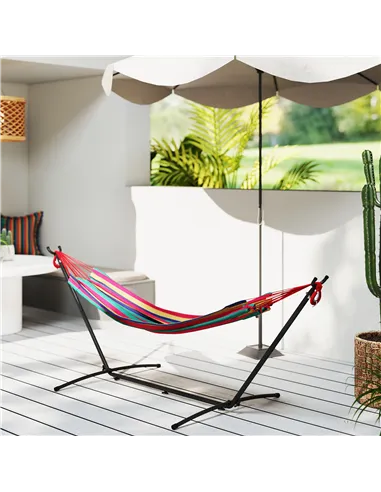 Outsunny 298 x 117cm Hammock with Stand Camping Hammock with Portable Carrying Bag, Adjustable Height, 120kg Load Capacity, Red 