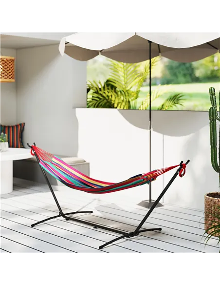 Outsunny 298 x 117cm Hammock with Stand Camping Hammock with Portable Carrying Bag, Adjustable Height, 120kg Load Capacity, Red 