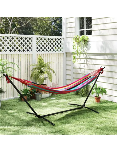 Outsunny 298 x 117cm Hammock with Stand Camping Hammock with Portable Carrying Bag, Adjustable Height, 120kg Load Capacity, Red 