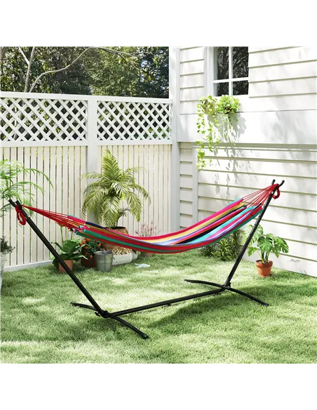 Outsunny 298 x 117cm Hammock with Stand Camping Hammock with Portable Carrying Bag, Adjustable Height, 120kg Load Capacity, Red 