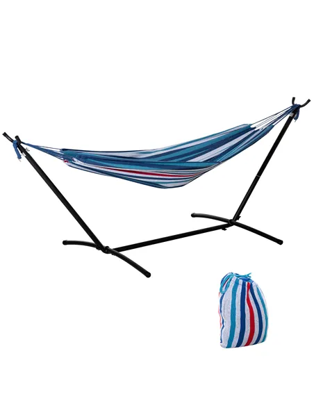 Outsunny 298 x 117cm Hammock with Stand Camping Hammock with Portable Carrying Bag, Adjustable Height, 120kg Load Capacity, Whit