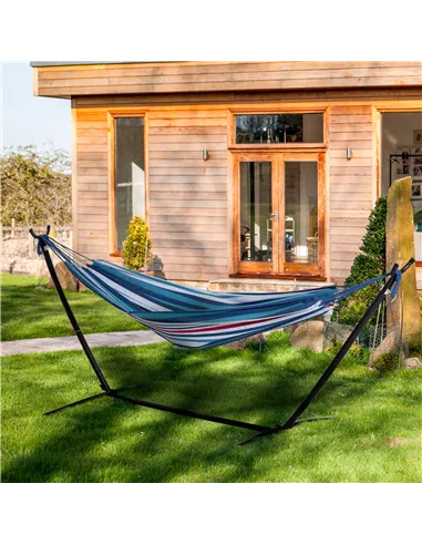 Outsunny 298 x 117cm Hammock with Stand Camping Hammock with Portable Carrying Bag, Adjustable Height, 120kg Load Capacity, Whit