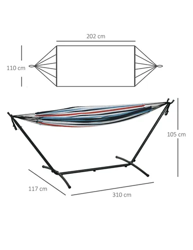 Outsunny 298 x 117cm Hammock with Stand Camping Hammock with Portable Carrying Bag, Adjustable Height, 120kg Load Capacity, Whit