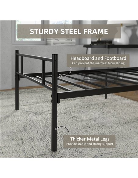 HOMCOM Single Metal Bed Frame Solid Bedstead Base with Headboard and Footboard, Metal Slat Support and Underbed Storage Space, B