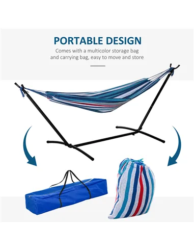 Outsunny 298 x 117cm Hammock with Stand Camping Hammock with Portable Carrying Bag, Adjustable Height, 120kg Load Capacity, Whit