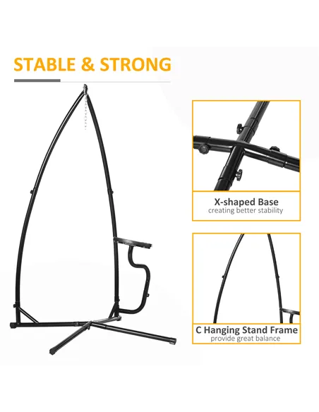 Outsunny Hammock Chair Stand Only Construction Heavy Duty Metal C-Stand for Hanging Hammock Chair Porch Swing Indoor or Outdoor 
