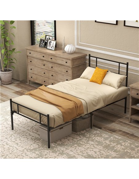 HOMCOM Single Metal Bed Frame Solid Bedstead Base with Headboard and Footboard, Metal Slat Support and Underbed Storage Space, B