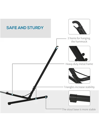 Outsunny 3.1–3.8m Adjustable Universal Hammock Stand Metal Frame Garden Camping Picnic Outdoor Patio Replacement – Stand Only