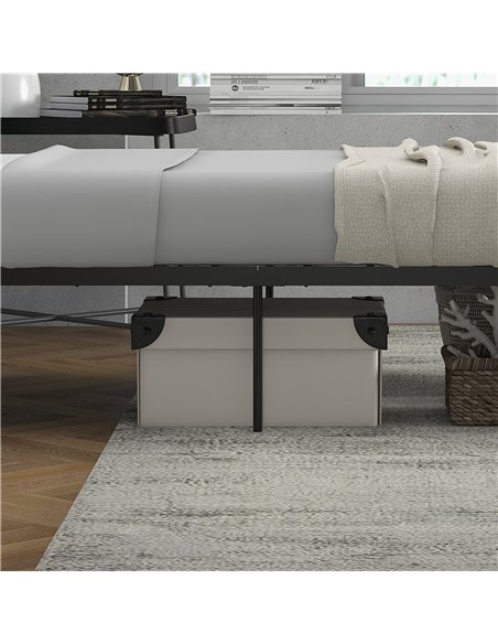 HOMCOM Single Metal Bed Frame Solid Bedstead Base with Headboard and Footboard, Metal Slat Support and Underbed Storage Space, B