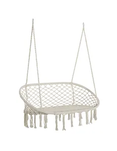 Outsunny Hanging Hammock Chair Cotton Rope Porch Swing with Metal Frame, Large Macrame Seat for Patio, Garden, Bedroom, Living R