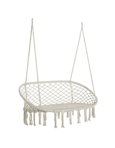 Outsunny Hanging Hammock Chair Cotton Rope Porch Swing with Metal Frame, Large Macrame Seat for Patio, Garden, Bedroom, Living R