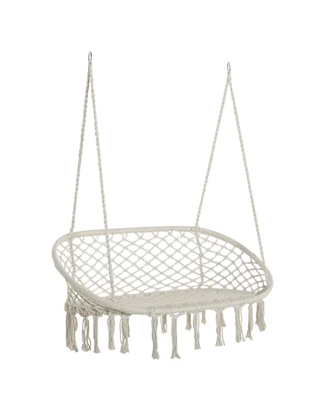 Outsunny Hanging Hammock Chair Cotton Rope Porch Swing with Metal Frame, Large Macrame Seat for Patio, Garden, Bedroom, Living R